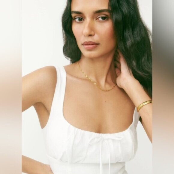 NEW Reformation Balia Linen Sleeveless Midi Dress in White | US 6 UK 10 - Picture 3 of 16